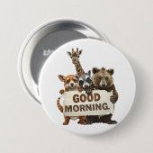 Badge Rond 7,6 Cm Animaux, Bonjour, (Devant & derrière)