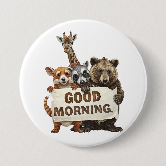 Badge Rond 7,6 Cm Animaux, Bonjour, (Devant)