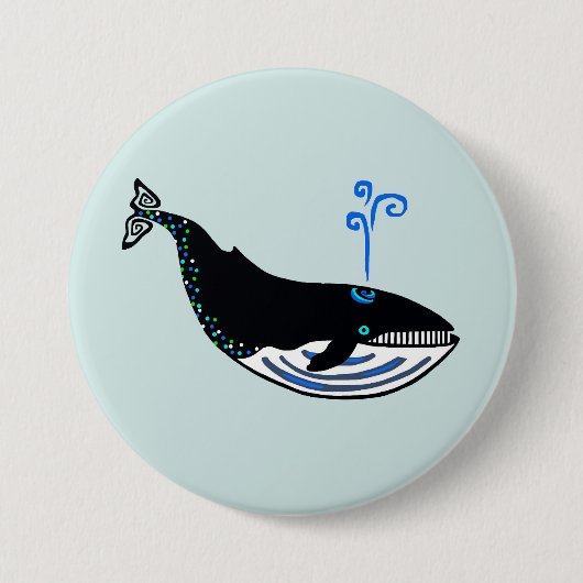 Badge Rond 7,6 Cm Animaux sauvages - BALEINE Bleue— Vert spray de me (Devant)