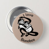 Badge Rond 7,6 Cm Animaux sauvages - J'aime BONOBOS - Chimpanzés - (Devant & derrière)