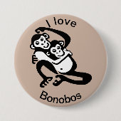 Badge Rond 7,6 Cm Animaux sauvages - J'aime BONOBOS - Chimpanzés - (Devant)