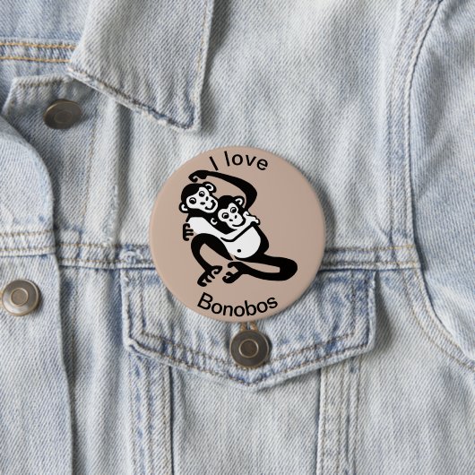 Badge Rond 7,6 Cm Animaux sauvages - J'aime BONOBOS - Chimpanzés - (En situation)