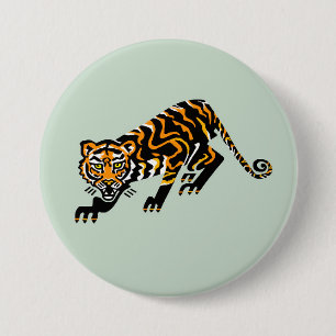 Badge Rond 7,6 Cm Animaux sauvages - TIGER - Chat sauvageVert
