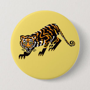 Badge Rond 7,6 Cm Animaux sauvages - TIGER - Faune - Jaune