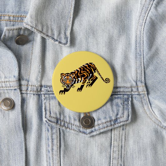 Badge Rond 7,6 Cm Animaux sauvages - TIGER - Faune - Jaune (En situation)