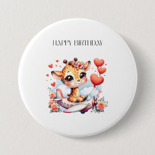 Badge Rond 7,6 Cm Anniversaire Avion Girafe