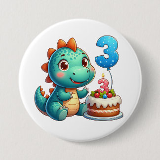 Badge Rond 7,6 Cm Anniversaire de Dino 3 ans