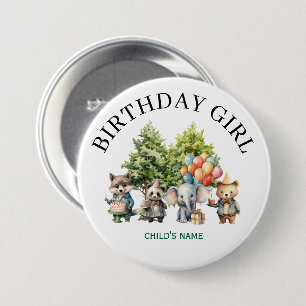 Badge Rond 7,6 Cm Anniversaire de la Forêt Aquarelle Fantaisiste