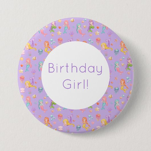 Badge Rond 7,6 Cm Anniversaire de Mermaid (Devant)