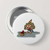 Badge Rond 7,6 Cm Anniversaire Fille Avec Un Cadeau (Devant & derrière)