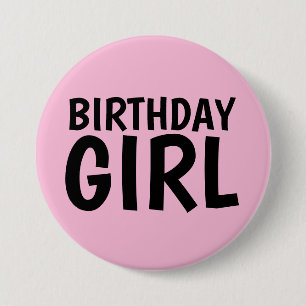BADGE ROND 7,6 CM ANNIVERSAIRE FILLE BOUTONS ROSE