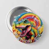 Badge Rond 7,6 Cm Anniversaire heureux de dinosaure arc-en-ciel (Devant & derrière)