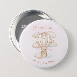 Badge Rond 7,6 Cm Anniversaire Montgolfière Beary Sweet