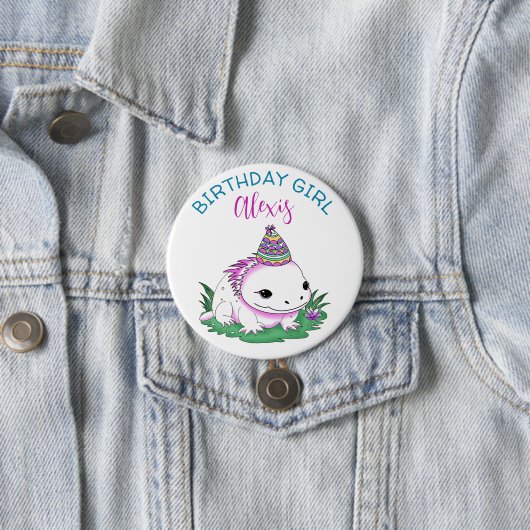 Badge Rond 7,6 Cm Anniversaire Personnalisé Fille Axolotl Thème (En situation)