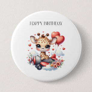 Badge Rond 7,6 Cm Anniversaire Pilote Girafe