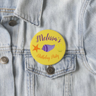 Badge Rond 7,6 Cm Anniversaire Plage Piscine Fête Eté Coquillages