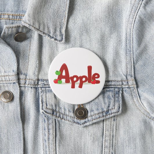 Badge Rond 7,6 Cm Apple Word Art avec des pommes rouges et vertes