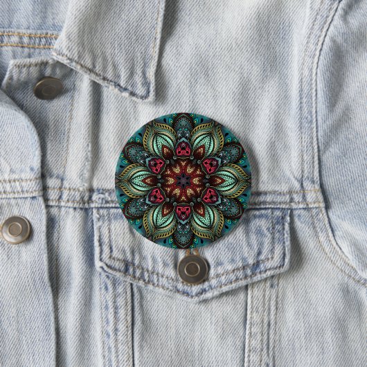 Badge Rond 7,6 Cm Aqua Delight Kaleidoscope Mandala Button (En situation)