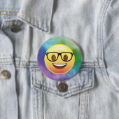 Badge Rond 7,6 Cm Aquarelle arc-en-ciel Nerd Émoji lunettes Pin (En situation)