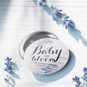 Badge Rond 7,6 Cm Aquarelle bleu Feuille Baby shower bébé en fleur
