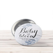 Badge Rond 7,6 Cm Aquarelle bleu Feuille Baby shower bébé en fleur