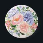 Badge Rond 7,6 Cm Aquarelle Bleu rose Hydrangée Peony Ressort Floral<br><div class="desc">Accessoire en fleur avec notre bouton Floral Aquarelle. Avec son hydrangée bleue,  sa pivoine rose et son rose,  il ajoute une touche de printemps et de charme botanique à votre style.</div>