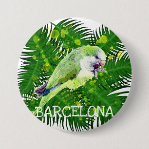 Badge Rond 7,6 Cm Aquarelle feuille de perroquet et de palmier vert