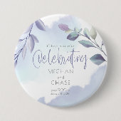 Badge Rond 7,6 Cm Aquarelle rustique Aqua Lilac Feuilles Enregistrer (Devant)