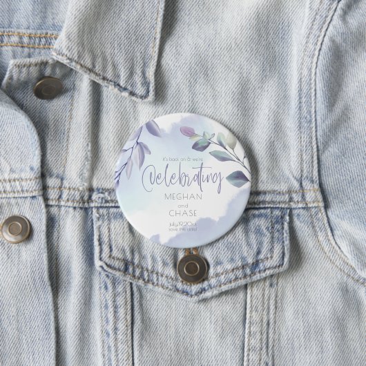 Badge Rond 7,6 Cm Aquarelle rustique Aqua Lilac Feuilles Enregistrer (En situation)
