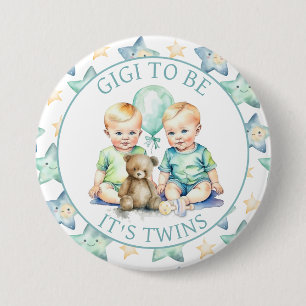 Badge Rond 7,6 Cm Aquarelle Twin Boys Baby shower Gigi à être