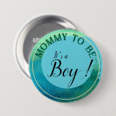 Badge Rond 7,6 Cm Aquarelle verte Aqua 'C'est un garçon' pour maman (Devant & derrière)