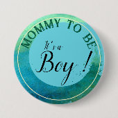 Badge Rond 7,6 Cm Aquarelle verte Aqua 'C'est un garçon' pour maman (Devant)