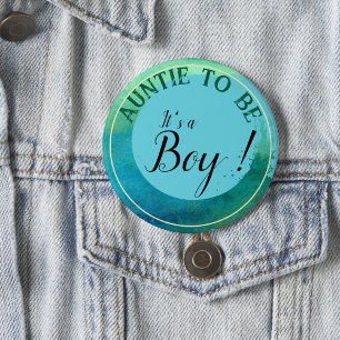 Badge Rond 7,6 Cm Aquarelle verte Aqua 'C'est un garçon' pour Tante