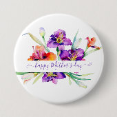 Badge Rond 7,6 Cm Aquarelle violette Iris personnalisée (Devant)