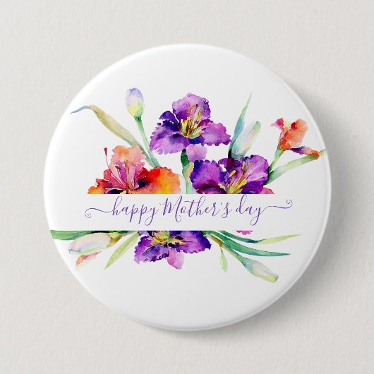 Badge Rond 7,6 Cm Aquarelle violette Iris personnalisée (Devant)
