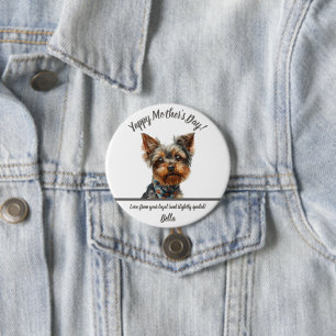 Badge Rond 7,6 Cm Aquarelle Yappy Yorkie fête des mères