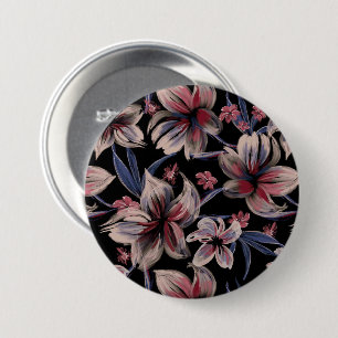 Badge Rond 7,6 Cm Aquarelles Crimson Floral sur noir