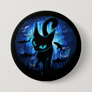 Badge Rond 7,6 Cm Aquaticat - Chat surréaliste en Imaginaire profond