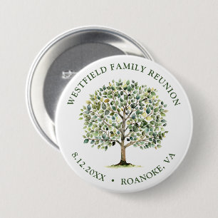 Badge Rond 7,6 Cm Arbre d'aquarelle en bois de la Réunion familiale