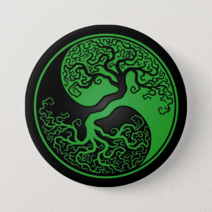 Badge Rond 7,6 Cm Arbre de la vie vert et noir Yin Yang