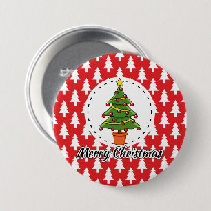 Badge Rond 7,6 Cm Arbre de Noël sur le Motif des pins rouges - Joye