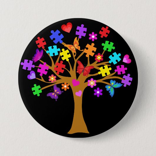 Badge Rond 7,6 Cm Arbre de sensibilisation sur l'autisme (Devant)