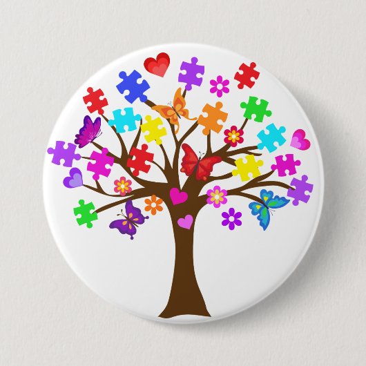 Badge Rond 7,6 Cm Arbre de sensibilisation sur l'autisme (Devant)