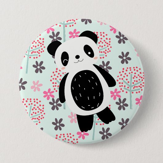 Badge Rond 7,6 Cm Arbres, fleurs et ours de panda (Devant)