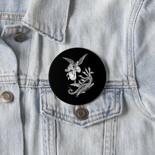 Badge Rond 7,6 Cm Arch Angel Fighting hydra Dragon illustration d'ar (En situation)