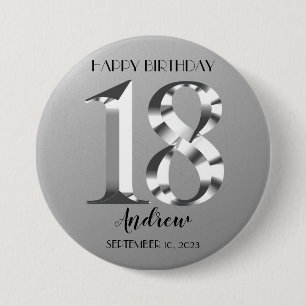 Badge Rond 7,6 Cm Argent métallique 18e anniversaire