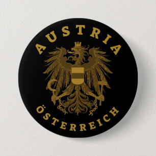 Badge Rond 7,6 Cm Armoiries de l'Autriche Faux Gold