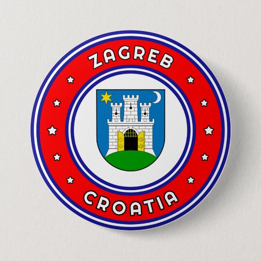 Badge Rond 7,6 Cm Armoiries de Zagreb Croatie (Devant)
