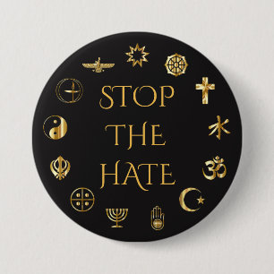 Badge Rond 7,6 Cm "Arrêtez la haine" avec des symboles des religion