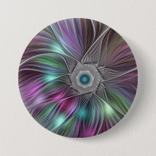 Badge Rond 7,6 Cm Art abstrait trippy fractal de grande fleur coloré